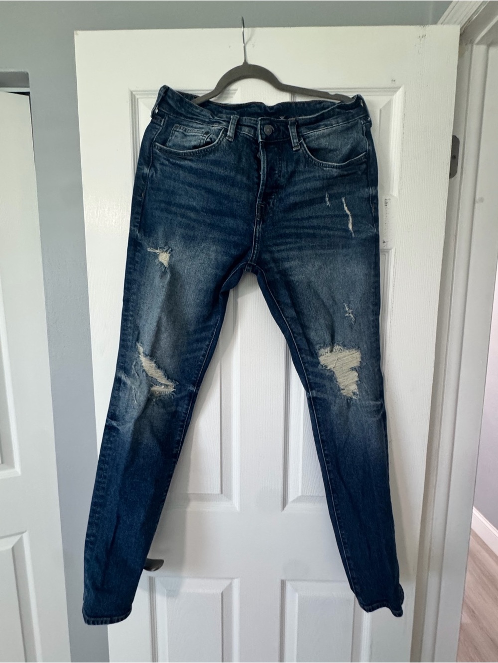 Men's Skinny Distressed Dark Blue Jeans